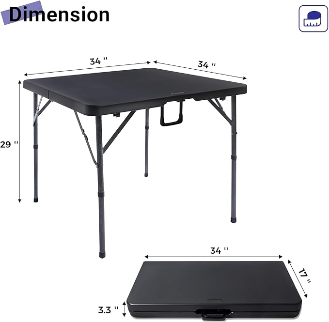 Byliable 34" Square Folding Card Table, Fold-in-Half Utility Dining Portable - Image 3