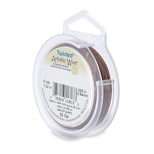 Artistic Wire, 22 Gauge / .64 mm Tarnish Resistant Colored Copper Craft Wire, Round Twist, Antique Brass Color, 8 yd / 7.31 m