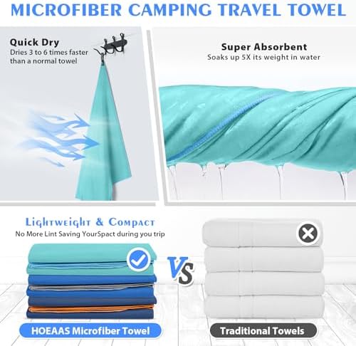HOEAAS 2 Pack Microfiber Camping Towels, Quick Dry Towel, Super Absorbent Ultra - Image 5