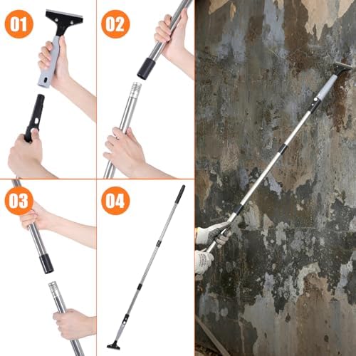 Tallew 12 Pcs Floor Scraper Tool Set 52" Long Handle Metal Razor - Image 5