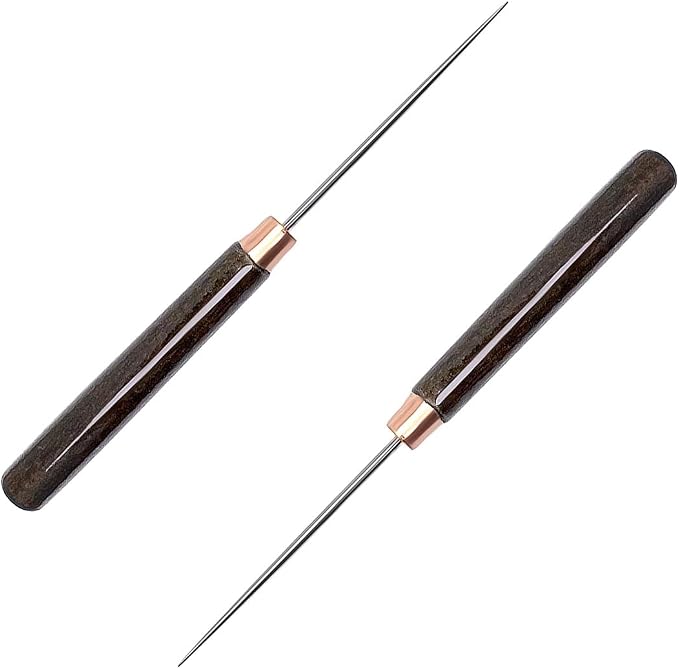 2 Pcs Scratch Awl Tool, with Wooden Handle, Leather Awl Punch Tool, Tailors Awl by Qoaimu