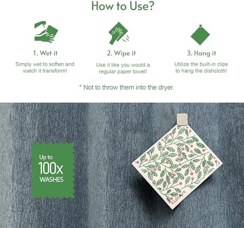 Eulnars Swedish Dishcloths for Kitchen, 8 Pack Green Reusable Paper Towels - Image 4