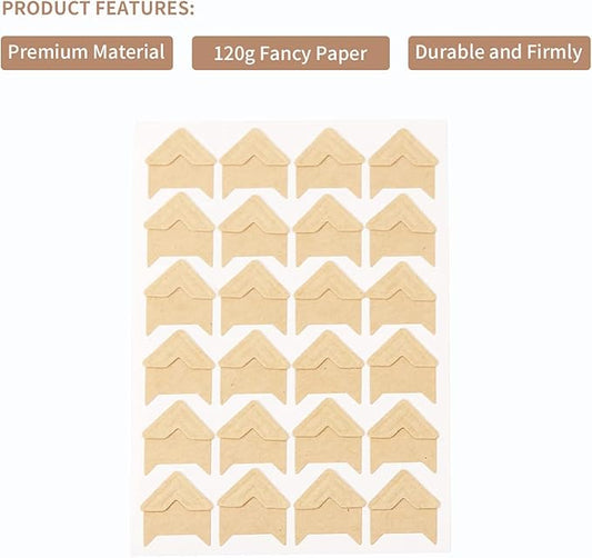 GOONAVI 15 Sheets 360 Pcs Cowhide Acid-Free Photo Corners Mounting Self Adhesive for DIY Photo Album Journal