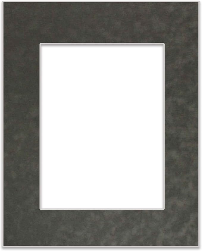 11x14 Mat Bevel Cut for 8.5x11 Photos - Acid Free Dark Grey Suede Precut Matboard With Backing Board and Crystal Clear, Self Seal Photo Mat Bag - For Pictures, Photos, Framing - 4-ply Thickness