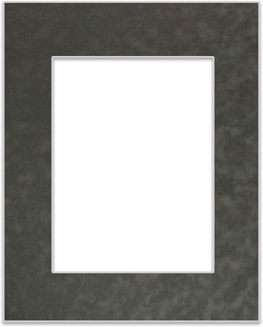 11x14 Mat Bevel Cut for 8.5x11 Photos - Acid Free Dark Grey Suede Precut Matboard With Backing Board and Crystal Clear, Self Seal Photo Mat Bag - For Pictures, Photos, Framing - 4-ply Thickness