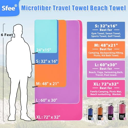 Sfee 2 Pack Microfiber Travel Towel, Quick Dry Towel Camping Towel Super - Image 6