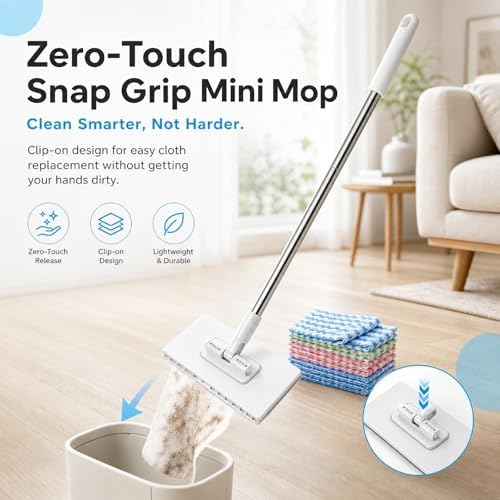 Lazy Mop with Clip-on Snap Grip, Mini Floor Mop with Zero-Touch Cloth Changing - Image 5