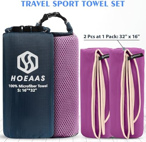 HOEAAS 2 Pack Microfiber Camping Towels, Quick Dry Towel, Super Absorbent Ultra - Image 2