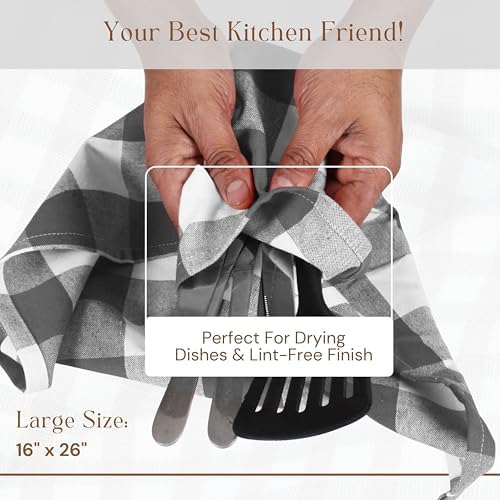Gray Buffalo Plaid Checked Dish Towels 12 Pack, 100% Cotton, 16x26 Inches - Image 4