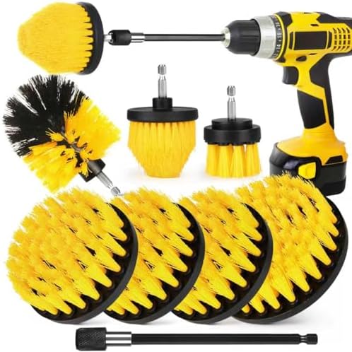 8 Pack Drill Brush Attachment Set, 1/4in Power Scrubber Brush+ Extend Long Rod by Tialero