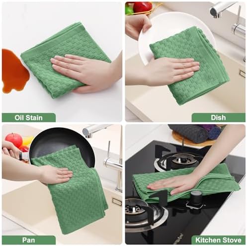 Homaxy 100% Cotton Terry Kitchen Towels, Grass Green - Image 5