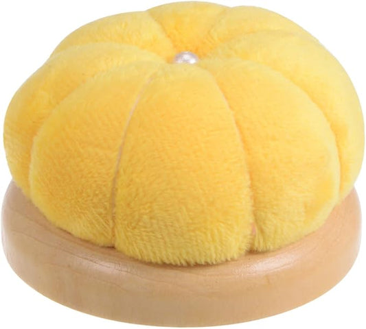 HARFINGTON Wooden Base Needle Pincushions Japanese Style Pin Cushions Round Pin Cushion Needle Holder for Sewing Quilting Needlework DIY Crafts, Yellow