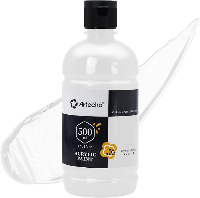 Artecho Titanium White Acrylic Paint 500ml / 17oz Large Bottle | Semi Glossy by Artecho