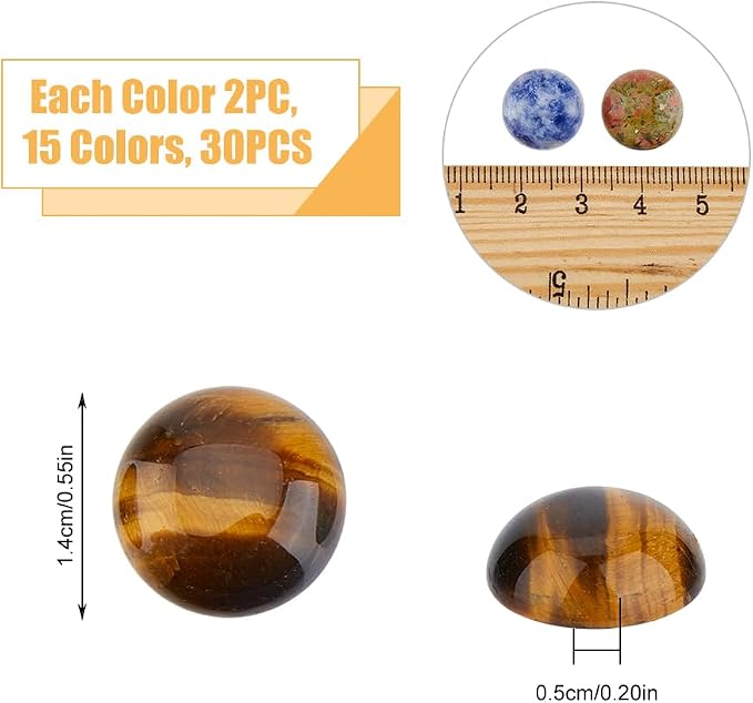 SUPERFINDINGS 30PCS Gemstone Cabochons 15 Styles Flat Round Cabochons - Image 2