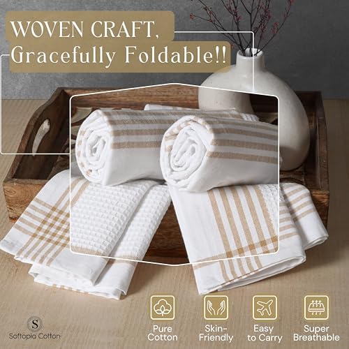 Waffle White & Beige Kitchen Dish Towels 4 Pack, 100% Cotton, 16x26 inches - Image 5