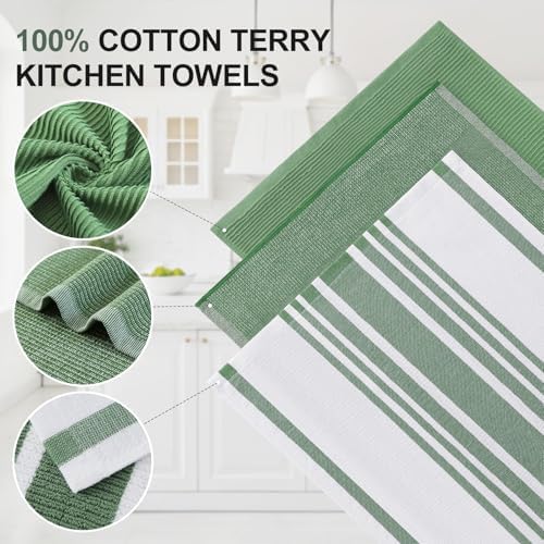 Homaxy Cotton 380 GSM Premium Kitchen Towels, 3 Pack, Grass Green - Image 2