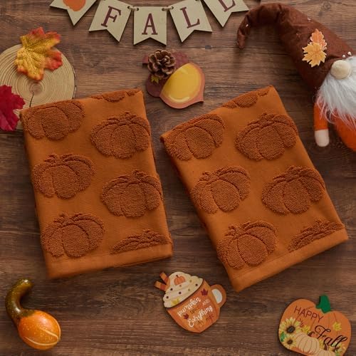 Fall Hand Towels 13.7x29.5 inch Set of 2 Autumn Thanksgiving 3D Rust Pumpkin - Image 5
