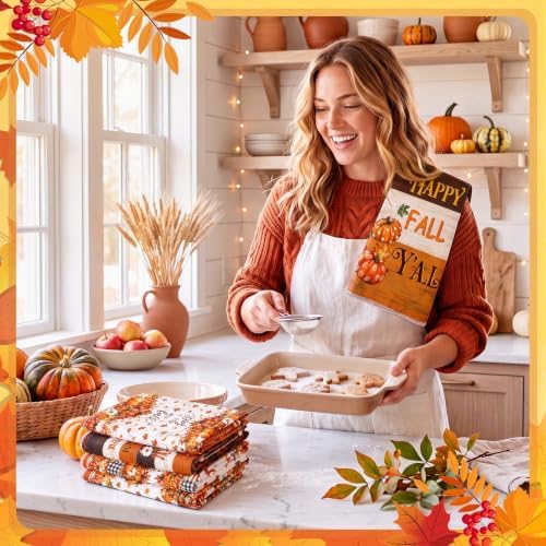 Redbaker 6 Pcs Fall Kitchen Towels, Ivory Pumpkin Funny Dish Towel, Autumn - Image 5