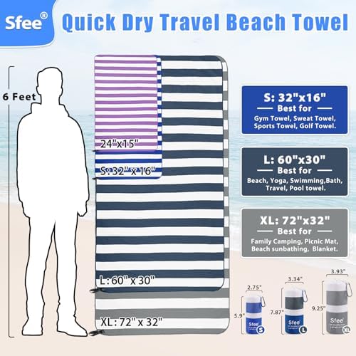 Sfee 4 Pack Microfiber Travel Towel, Beach Towel Quick Dry Towel Camping Towel - Image 5