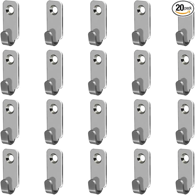 20pcs Heavy Duty Hanger 304 Stainless Steel Wall Mounted Mini J Hook for Mirror Picture Frames Hanging Wire/D Rings/Keyhole Hangers
