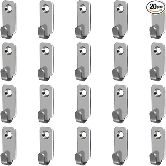 20pcs Heavy Duty Hanger 304 Stainless Steel Wall Mounted Mini J Hook for Mirror Picture Frames Hanging Wire/D Rings/Keyhole Hangers