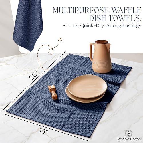 Navy Waffle Kitchen Dish Towels, 100% Cotton, Quick Dry, Super Absorbent - Image 3