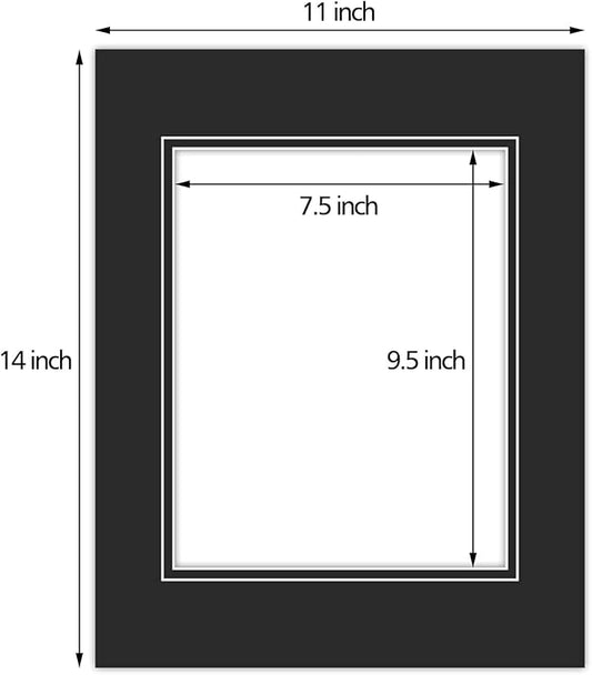 Golden State Art, 11x14 Double Mats for 8x10 - for Photos, Pictures, Frames - Acid-Free, 5 Pack, Black Over Black