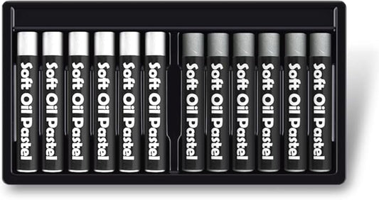 12 Pcs Monochrome Artists Grade Soft Oil Pastels Vibrant and Creamy Colored Chalk Pastels Art Supplies Set for Professionals Painting Drawing White Gray