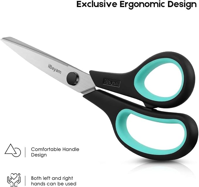 iBayam 8.5" All Purpose Sharp Black Scissors, Comfort-Grip Handles, School - Image 3