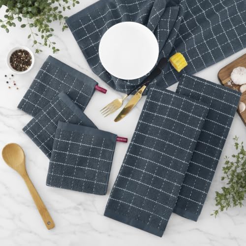 Kitinjoy 100% Cotton Kitchen Towels and Dishcloths Set, Dark Grey - Image 2