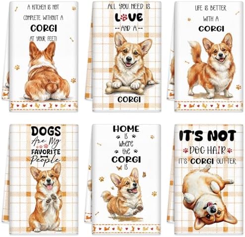 Redbaker 6 Pcs Funny Corgi Kitchen Towels Gifts by Redbaker