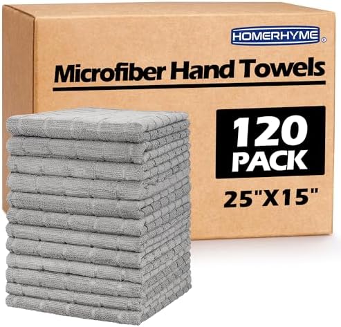 Microfiber Hand Bath Towels, 120 Pack 25''*15'' Grey Bathroom Hand Towels by HOMERHYME