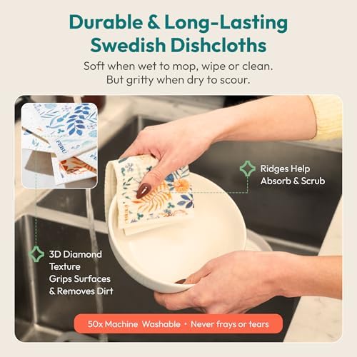 FEBU Swedish Dishcloths for Kitchen | 5 Pack Japanese Reusable Paper Towels - Image 4