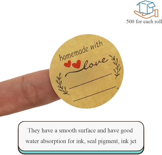 HAHIYO 1.5Inch 500P Round Natural Brown Kraft Stickers - Blank Kraft Labels Stickers Roll with Line to Write On, Homemade with Love Dot Stickers for Jar Canning Labels Price Tags Store Organizing