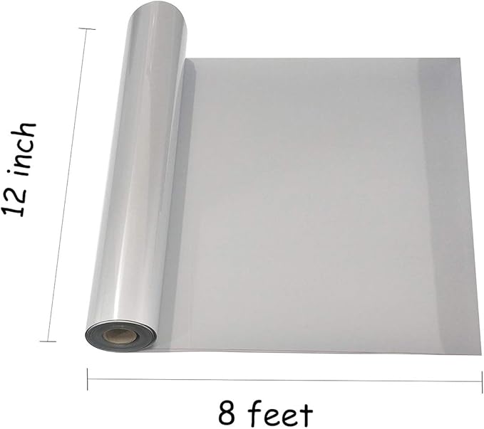 guangyintong Reflective Light Grey Heat Transfer Vinyl HTV Rolls, 12" x 8ft Reflective Iron on Vinyl for T-Shirts, Light Grey HTV Vinyl for All Cutter Machine Easy to Cut & Weed for HTV DIY Design