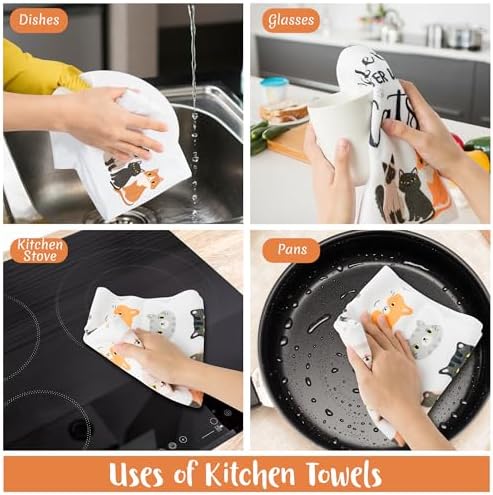 R HORSE 5Pcs Funny Cat Kitchen Towel Funny Saying Dish Towel Cat Lover Gift - Image 6