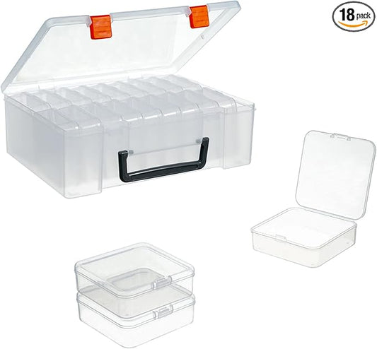 18 Pieces Small Plastic Craft 0rganizers and Storage, Transparent Box with Hinged Lid for Storage of Jewelry, Diamonds, DIY Art Craft Accessory