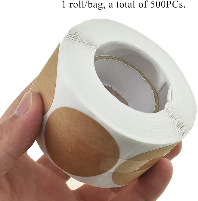 HAHIYO 1.5-Inch 500Pcs Natural Brown Kraft Round Label - Blank Adhesive Sticker to Write On for Jar, Canning, Price Tag, Store Organizing