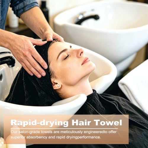 Puomue Black Salon Towels, Super Soft and Absorbent Microfiber Hair Towel - Image 4