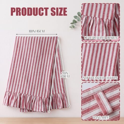 HunnmingRe 2 Pcs Red Stripe Kitchen Towels Ruffled Dish Towels 18"x28" - Image 2