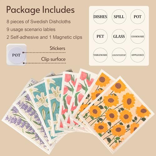 Eulnars Swedish Dishcloths for Kitchen, 8 Pack Flower Reusable Paper Towels - Image 6