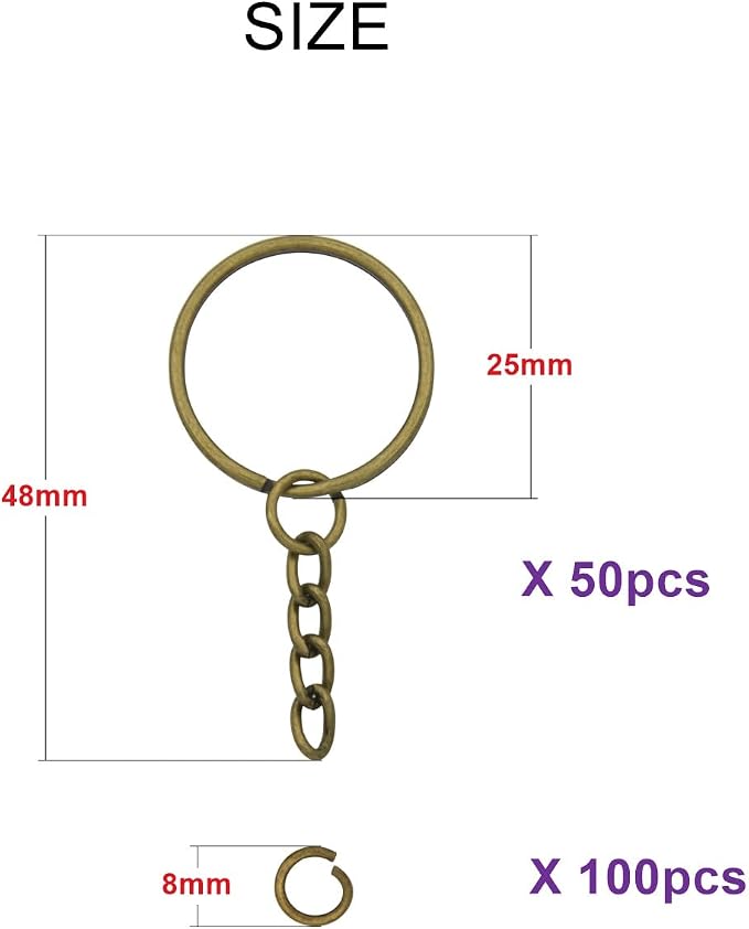 50Sets 1 inch Keychain Rings Bronze Split Round Key Ring - Image 2