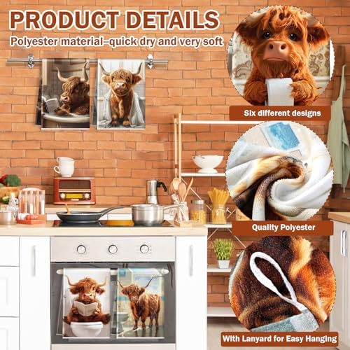 Redbaker 6 Highland Cow Kitchen Towels - Image 2