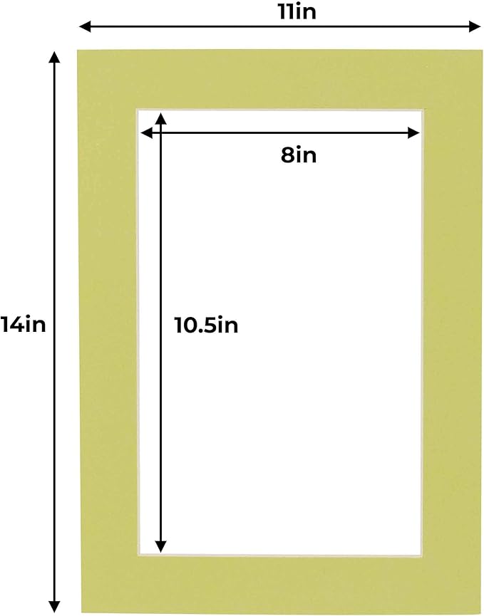 11x14 Mat for 8.5x11 Photo - Precut Pistachio Green Picture Matboard for Frames 11 x 14 Inches - Bevel Cut Matte to Display Art 8.5 x 11 Inches - Acid Free ONE MAT with Backing Board & Clear Bag