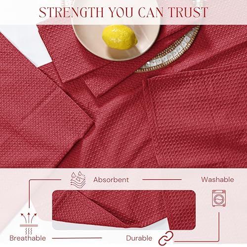 Red Waffle Kitchen Dish Towels, 100% Cotton, Quick Dry, Super Absorbent - Image 6