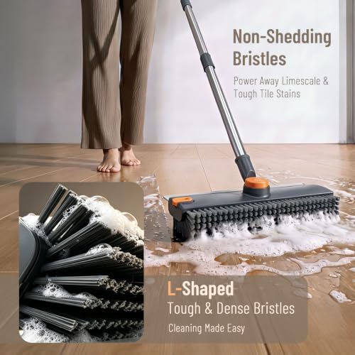 3 in 1 Floor Scrub Brush with Long Handle & Squeegee Tweezer: Up to 54" - Image 5