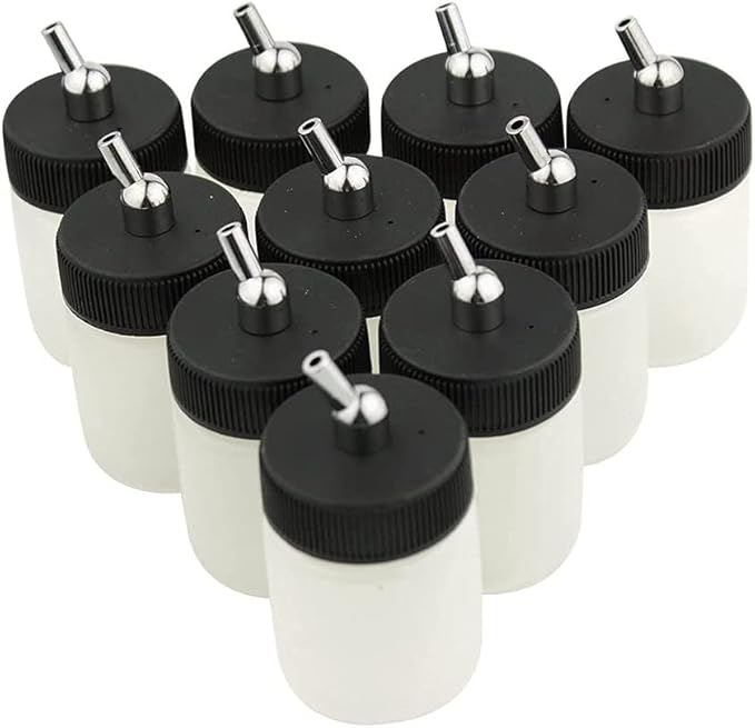 10 x 22CC Dual Action Airbrush Plastic Bottle Standard Suction Lid for Siphon Feed Airbrushes