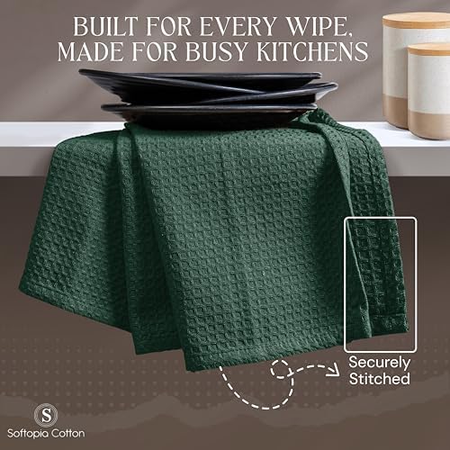 Forest Green Kitchen Dish Towels Set of 12-100% Cotton Waffle Weave, Super - Image 5