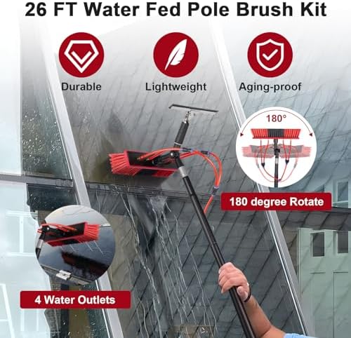 26ft Water Fed Pole Kit, Rotatable Solar Panel Cleaning Brush & Squeegee - Image 5