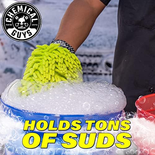 Chemical Guys, Chenille Scratch-Free Microfiber Wash Mitt, Lime Green, 3 Pk - Image 3
